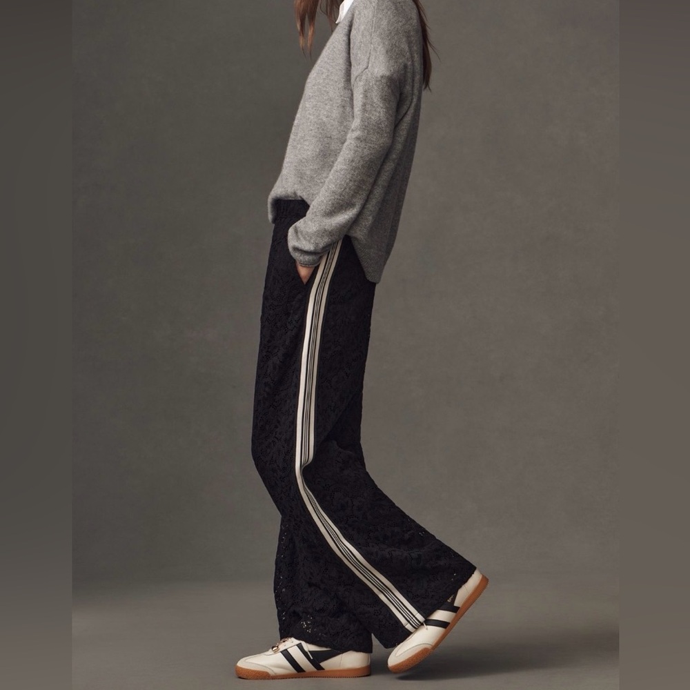 Anthropologie / Maeve Black Lace pull on Track Pant